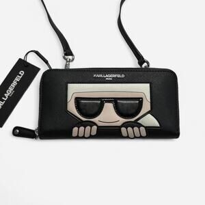 Karl Lagerfeld Paris Karl Face Zip Wallet Crossbody Black NWT